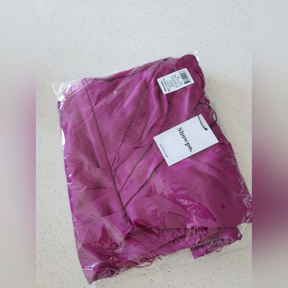 RHOLIE PLUNGE NECK FRINGE HEM FIXED WRAP MIDI DRESS IN PINK - Picture 11 of 11